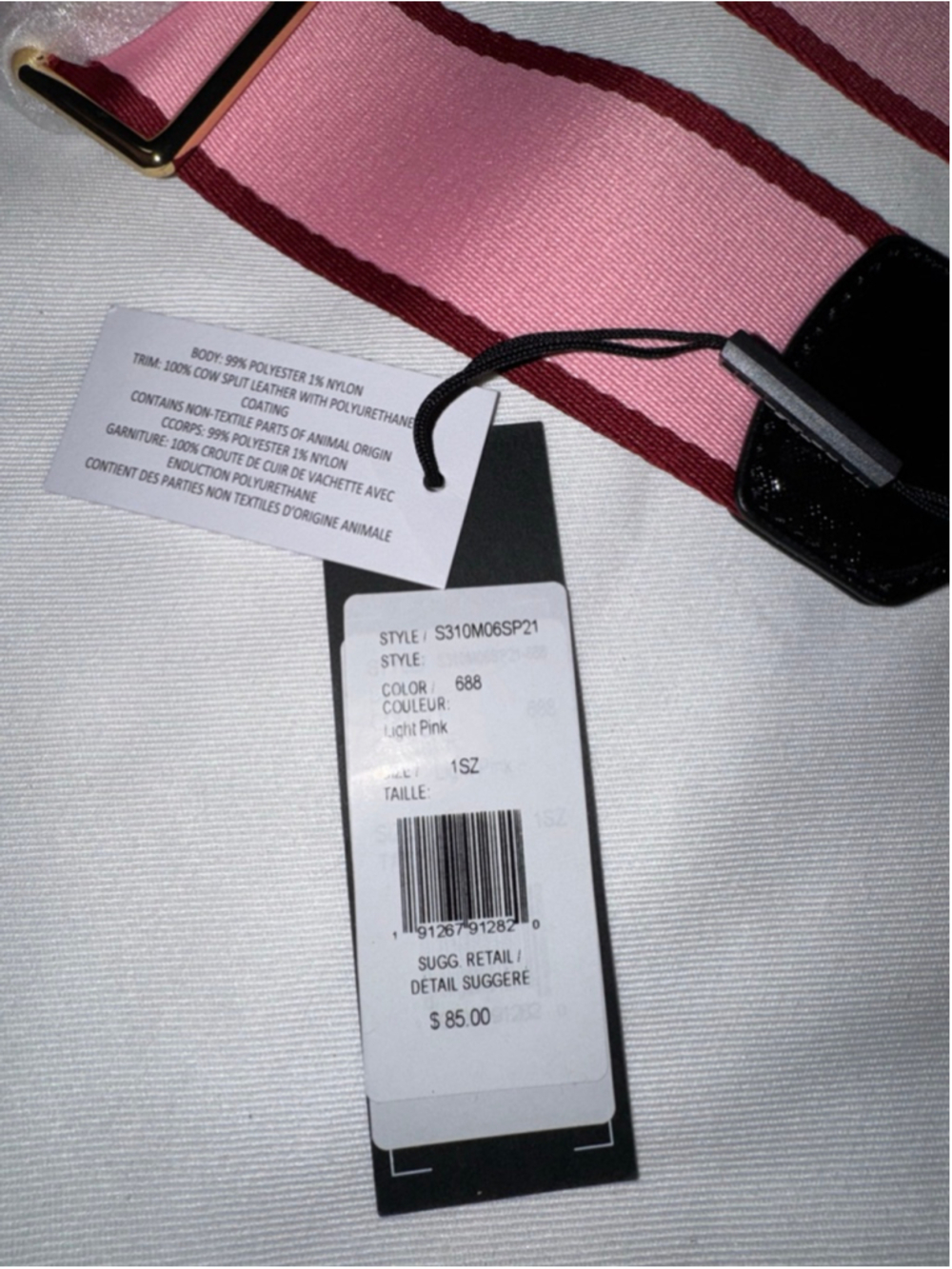 Marc Jacobs Pink Stripe Adjustable Bag Strap Gold Hardware NWT - Picture 4 of 4